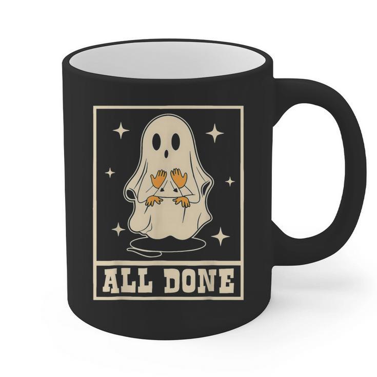 All Done Sign Language Ghost Speech Pathology Teacher Graphic Print Coffee Mug