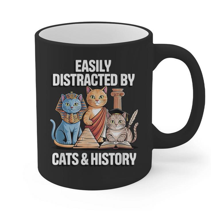 Easily Distracted By Cats & History Teacher Women Men Graphic Print Coffee Mug