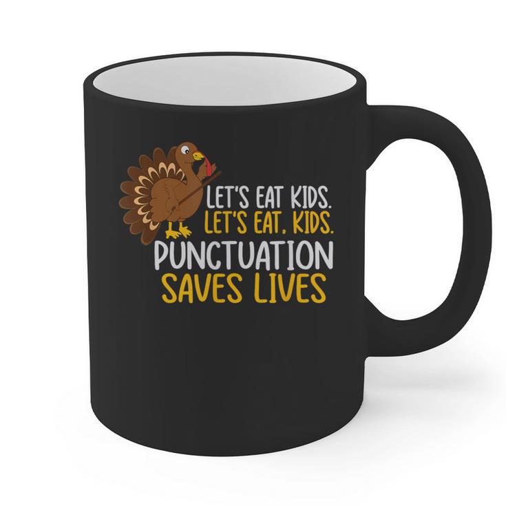 Lets Eat Kids Punctuation Turkey Thanksgiving Teacher Graphic Print Coffee Mug