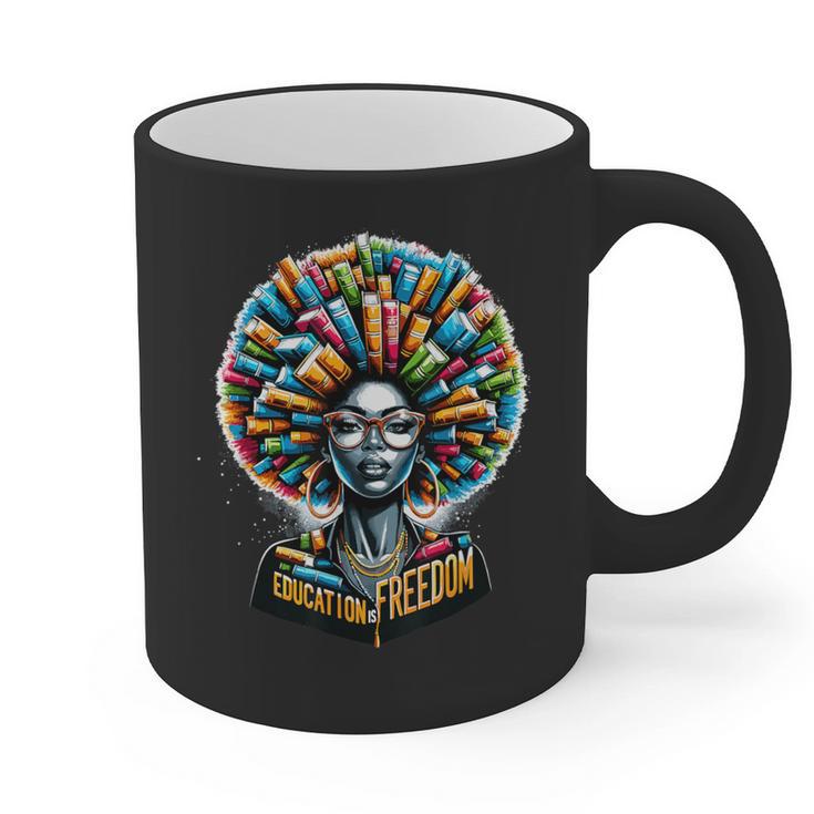 Education Is Freedom History Month Teacher Books Afro Graphic Print Coffee Mug