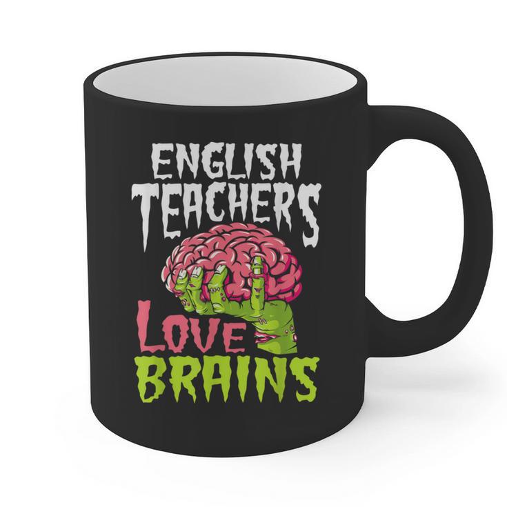 English Teachers Love Brains Zombie Teacher School Halloween Graphic Print Coffee Mug