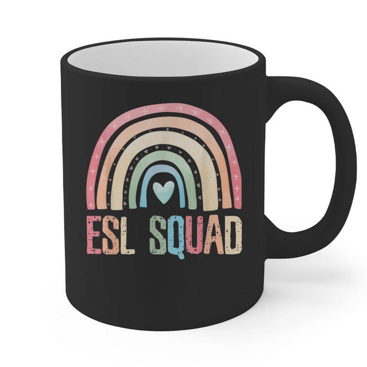 ESL Squad Teacher Crew Team Back To School English Rainbow Graphic Print Coffee Mug