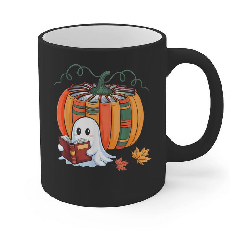 Fall Book Pumpkin Ghost Reading Books Halloween Teacher Graphic Print Coffee Mug