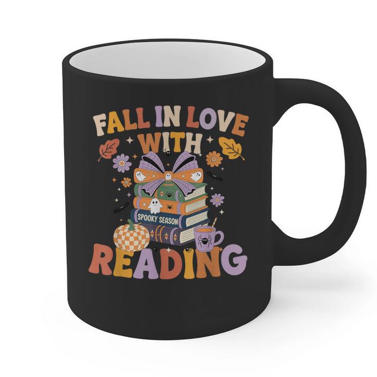 Fall In Love With Reading Halloween Stack Of Book Teacher Graphic Print Coffee Mug