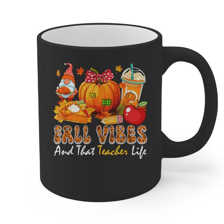Fall Vibes Costume Teacher Thanksgiving Leopard Gnome Graphic Print Coffee Mug