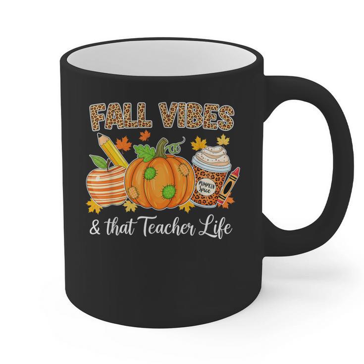 Fall Vibes And That Teacher Life Autumn Thanksgiving Graphic Print Coffee Mug
