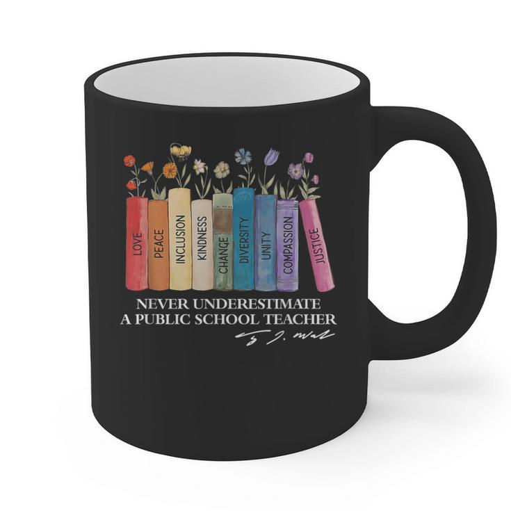 Floral Books Never Underestimate A Public School Teacher Graphic Print Coffee Mug
