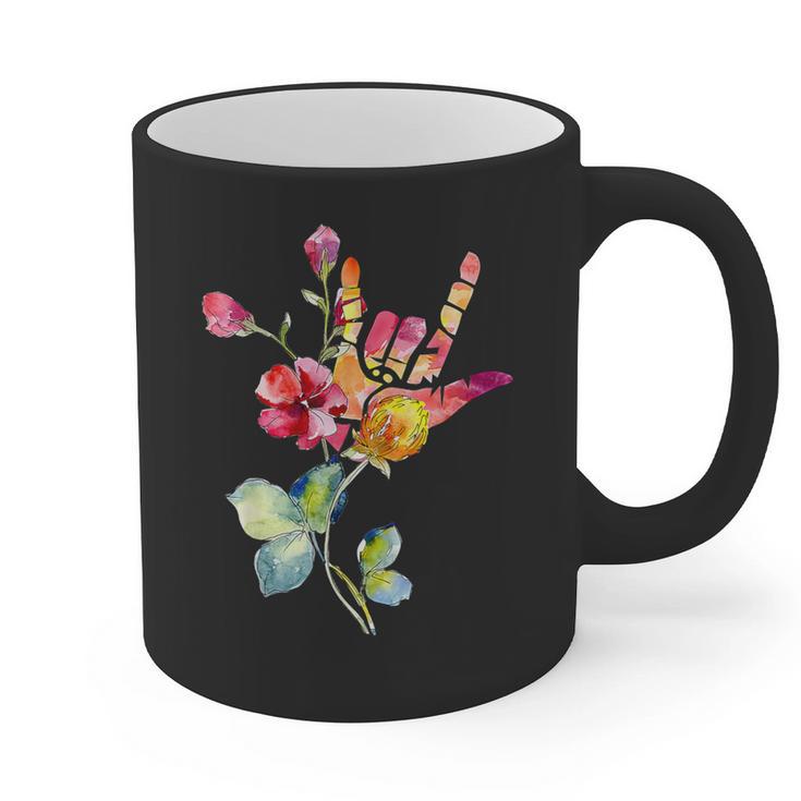 Flower American Sign Language ASL Teacher Teaching Deaf Graphic Print Coffee Mug