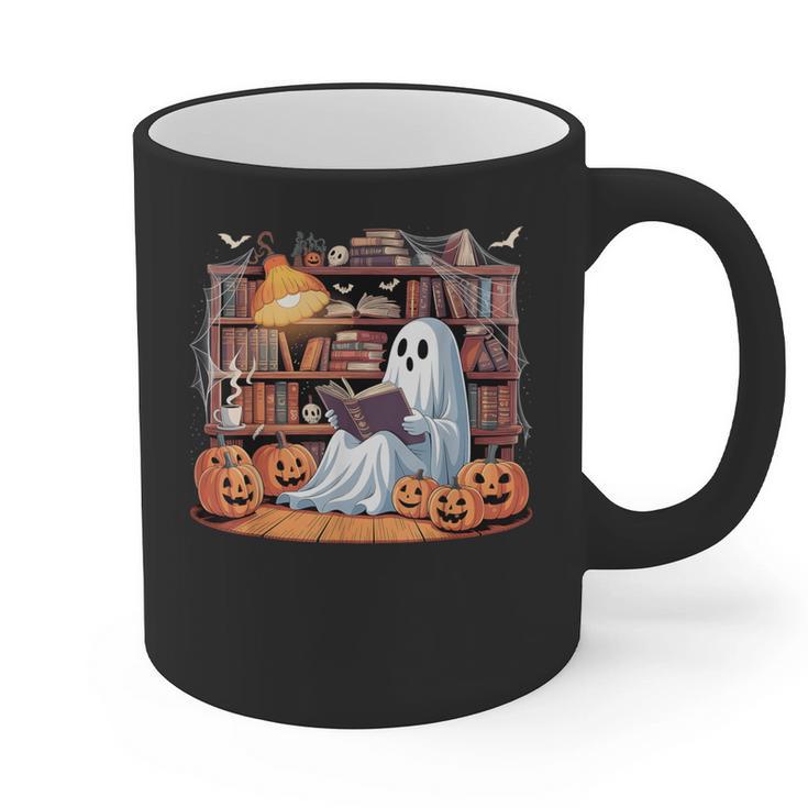 Ghost Book Reading Halloween Books Lover Teacher Graphic Print Coffee Mug