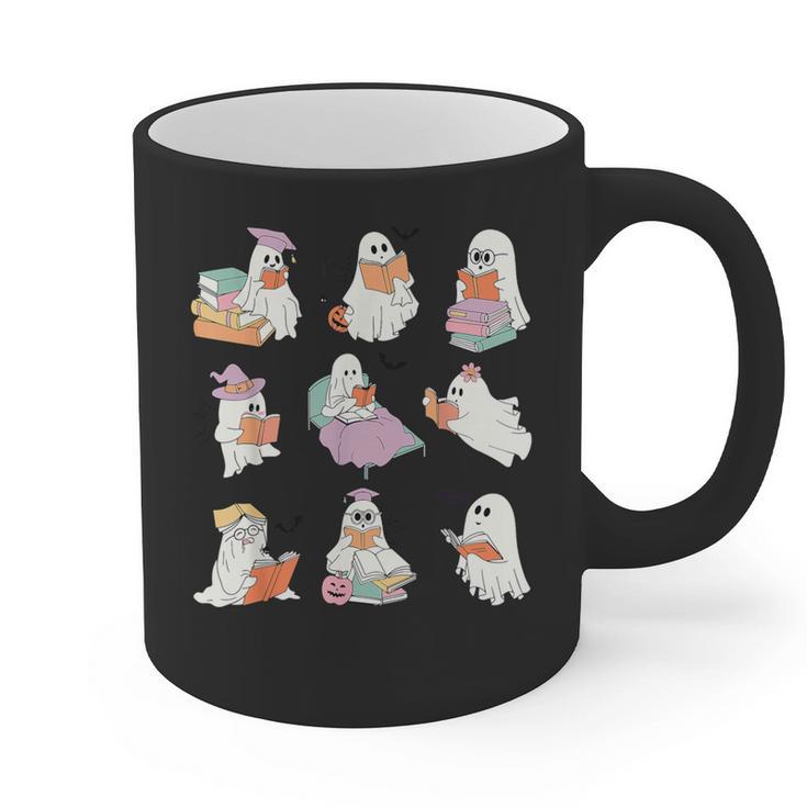 Ghost Book Reading Halloween Books Lover Teacher Kids Graphic Print Coffee Mug