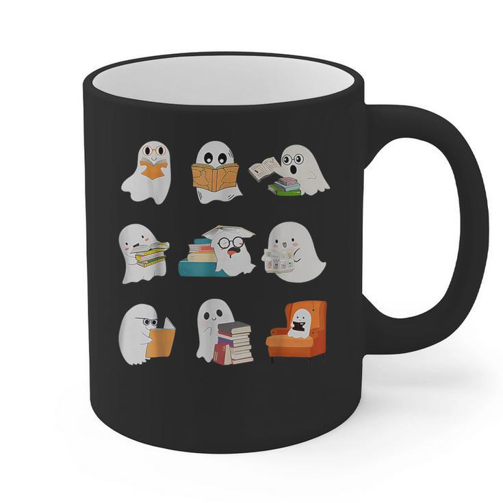 Ghost Reading Teacher Halloween Librarian Book Lover School Graphic Print Coffee Mug