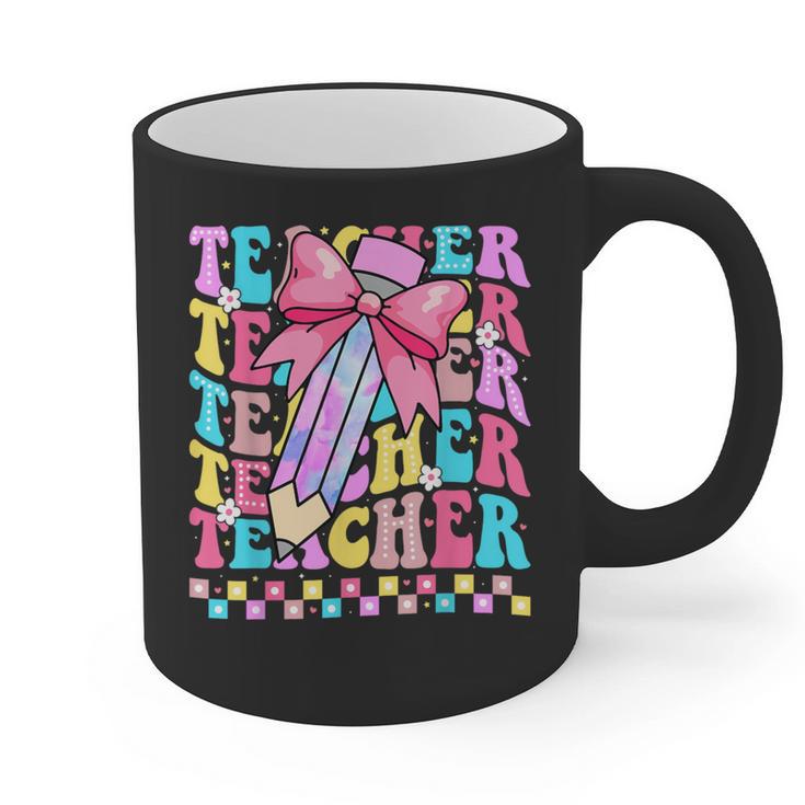 Groovy Teacher Cute Coquette Bow Flower Retro Back To School Graphic Print Coffee Mug