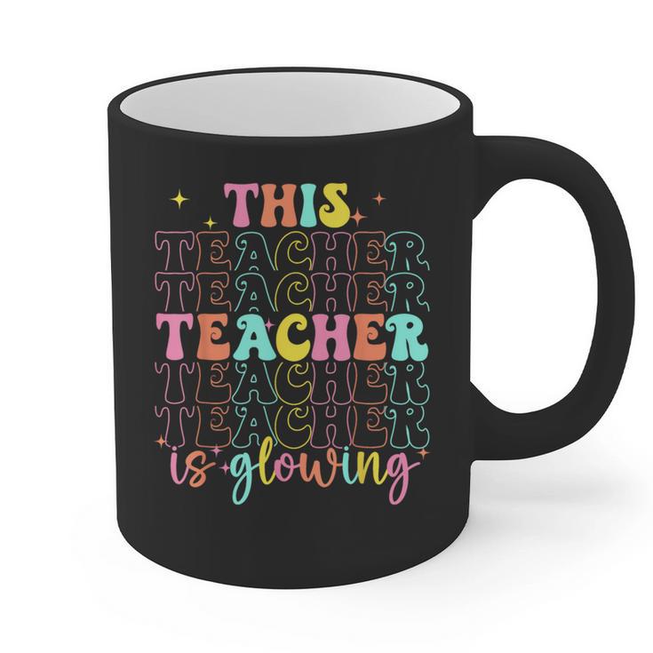 Groovy This Teacher Is Glowing Hello Summer End Of School Graphic Print Coffee Mug
