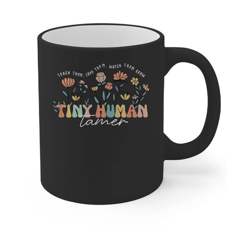 Groovy Tiny Human Tamer Floral Kindergarten Teacher Graphic Print Coffee Mug