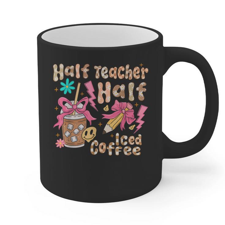 Half Teacher Half Iced Coffee Back To School Graphic Print Coffee Mug