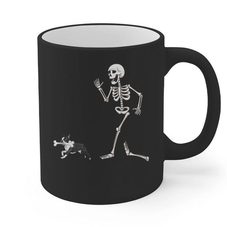 Halloween Boston Terrier And Skeleton Graphic Print Coffee Mug, Boston Terrier Halloween Gifts, trending gift