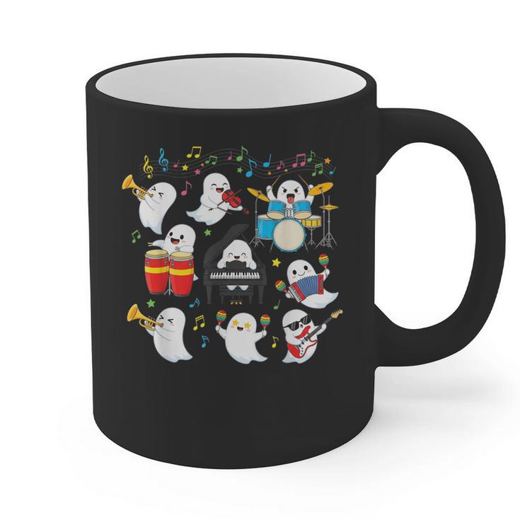 Halloween Music Teacher Ghost Playing Musical Instruments Graphic Print Coffee Mug