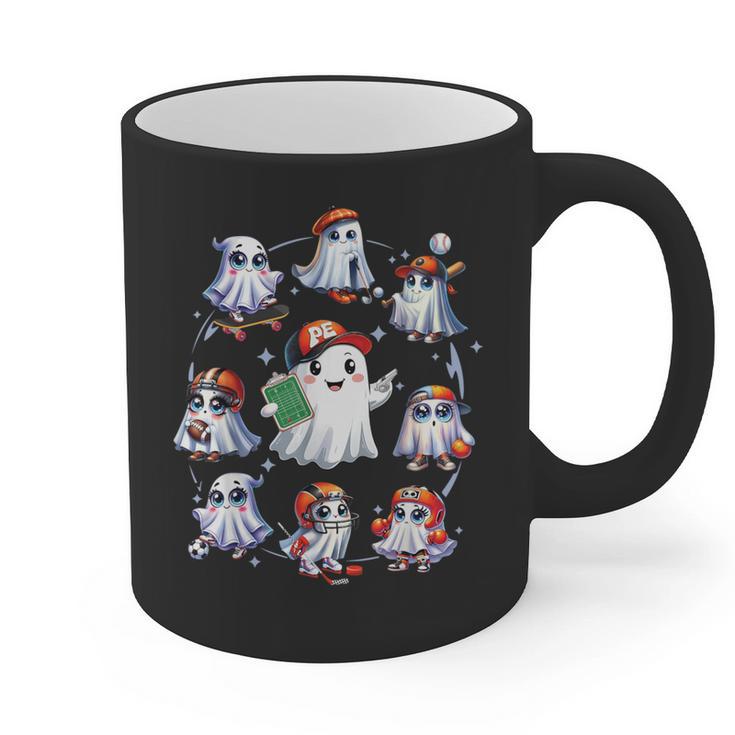 Halloween PE Teacher Ghost Playing Sports Physical Education Graphic Print Coffee Mug