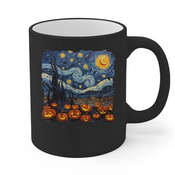 Halloween Pumpkin Starry Night Van Gogh Art Teacher Graphic Print Coffee Mug