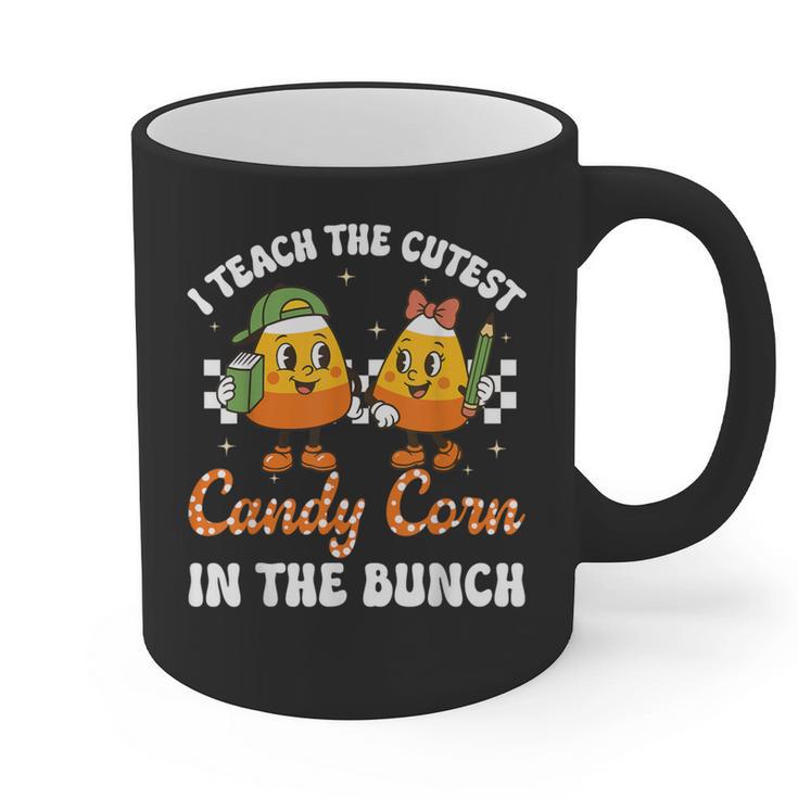 Halloween Teacher Cutest Candy Corn Groovy Spooky Teachers Graphic Print Coffee Mug