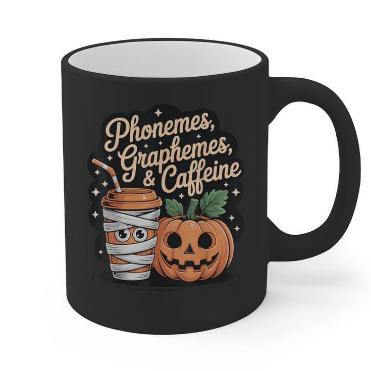 Halloween Teacher Phonemes Graphemes Caffeine Coffee Lover Graphic Print Coffee Mug