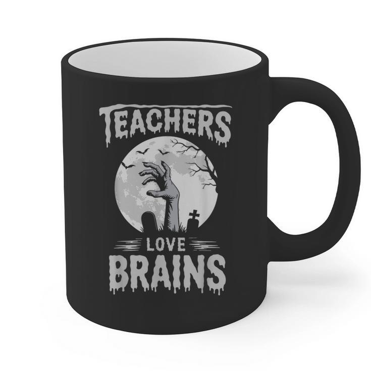 Halloween Teacher Tshirts Zombie Teachers Love Brains Graphic Print Coffee Mug
