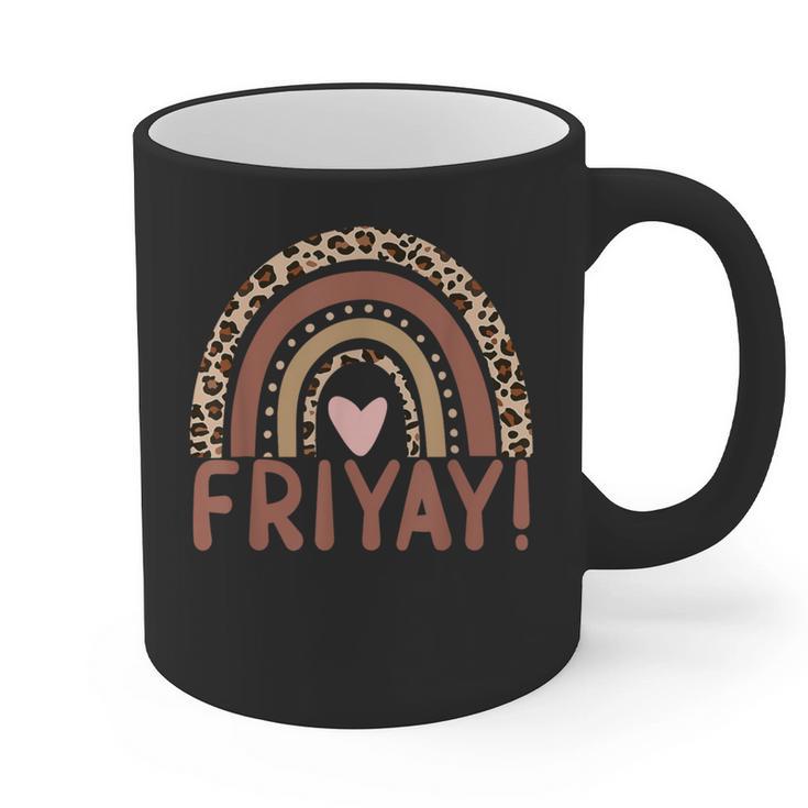 Happy Fri-Yay Friday Lovers Fun Teacher Leopard Rainbow Men Women Girls Kids Graphic Print Coffee Mug, trending gift
