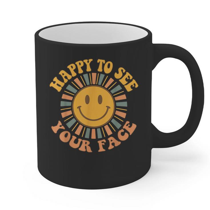 Happy To See Your Face Retro Happy Teacher Back To School Graphic Print Coffee Mug