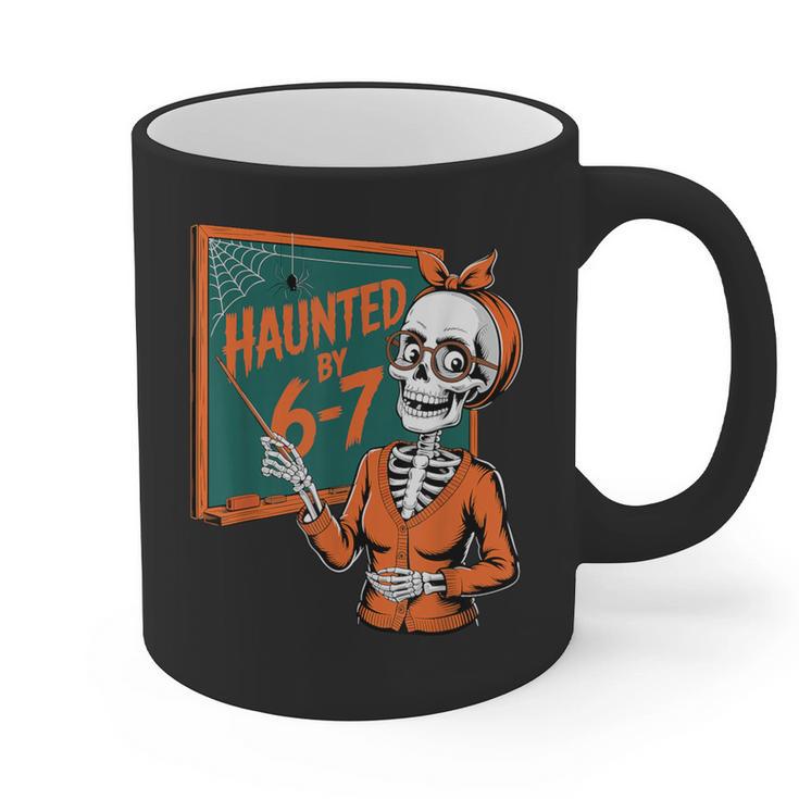 Haunted By 6-7 Six Seven 67 Math Teacher Halloween Skeleton Graphic Print Coffee Mug