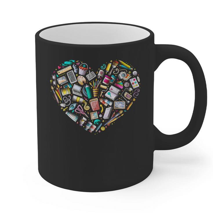 Heart Shape Art Teacher And Painting Sketching Artist Graphic Print Coffee Mug
