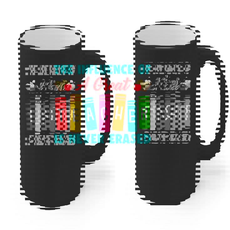 THE INFLUENCE OF A GREAT TEACHER IS NEVER ERASED Teaching For Men Women Girls Kids Graphic Print Coffee Mug
