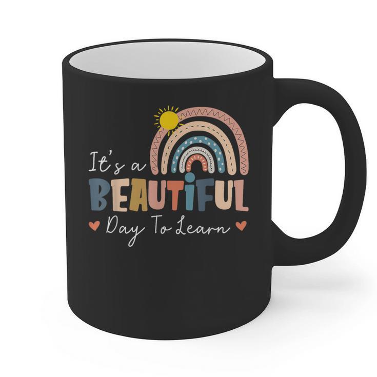 It's A Beautiful Day To Learn Cute Rainbow Boho Teacher Graphic Print Coffee Mug