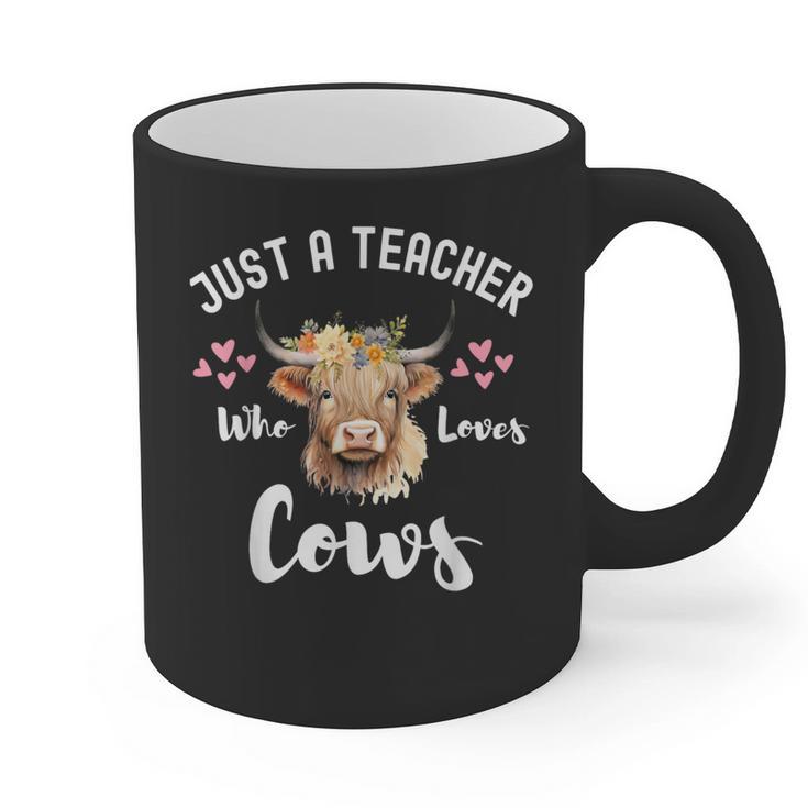 Just A Teacher Who Loves Cows Shirt Cute Highland Cow Graphic Print Coffee Mug