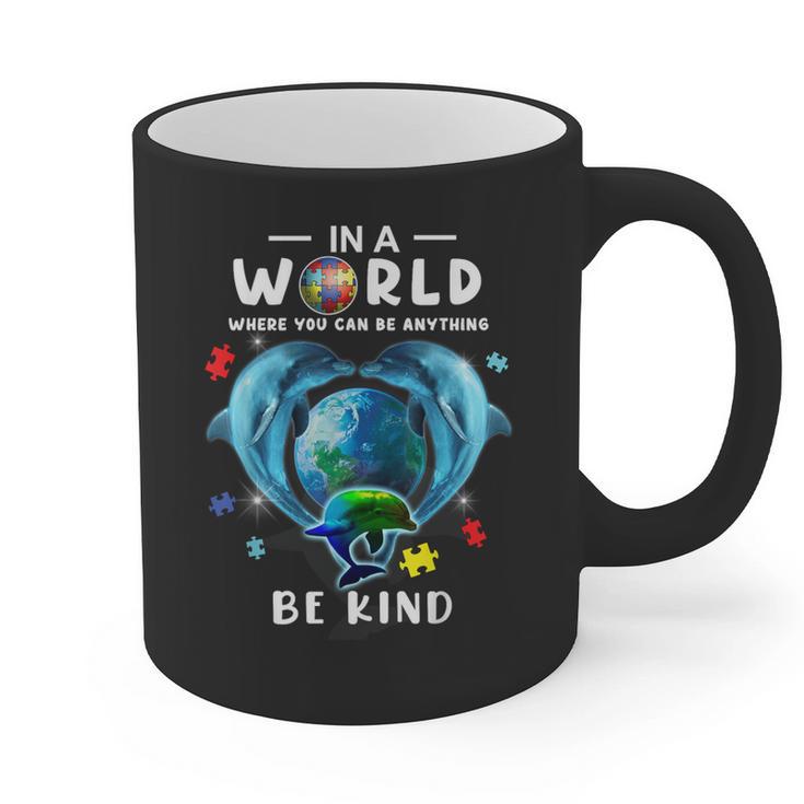 Be Kind Dolphin Autism Awareness Back To School Teacher Men Women Kids Graphic Print Coffee Mug