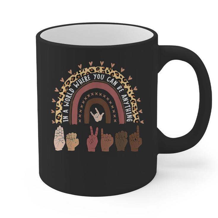 Be Kind Hand-Talking Teacher Artist ASL Graphic Print Coffee Mug