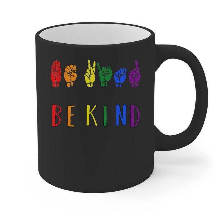 Be Kind Pride Sign Language Rainbow Teachers Interpreter ASL Graphic Print Coffee Mug