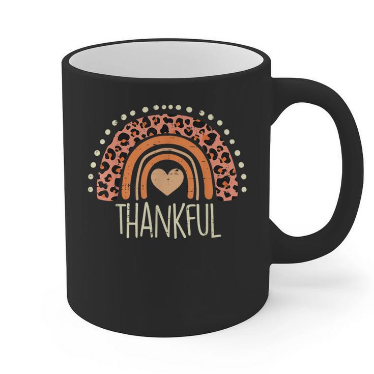 Leopard Rainbow Thankful Thanksgiving Teacher Women Kids Graphic Print Coffee Mug