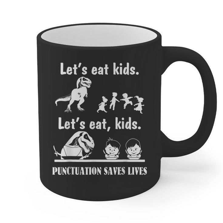 Let's Eat Kids Fun Dinosaurs Grammar Teacher Graphic Print Coffee Mug