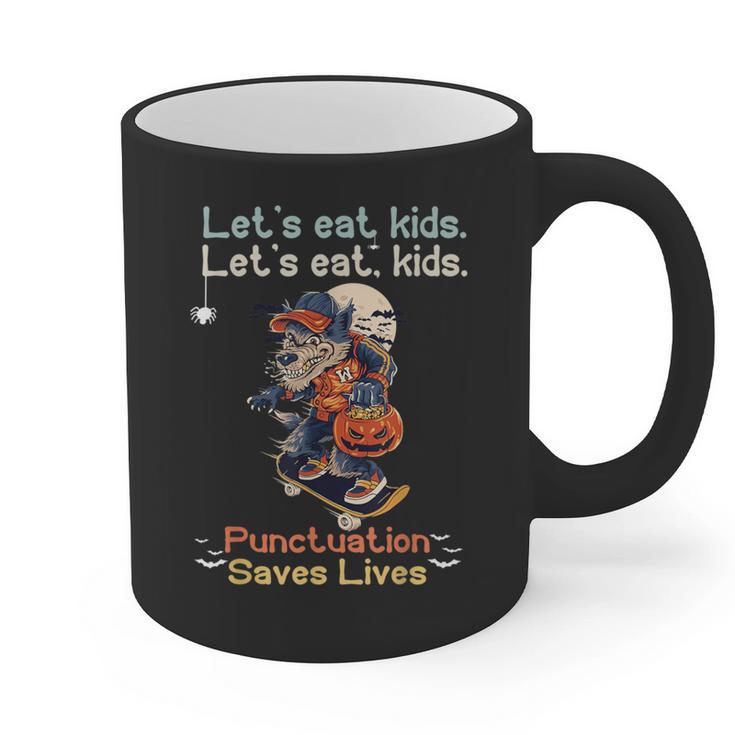 Let's Eat Kids Grammar Werewolf Halloween Teacher Graphic Print Coffee Mug