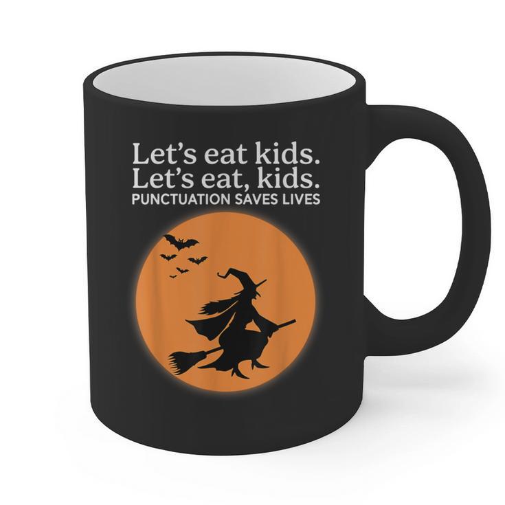 Let's Eat Kids Punctuation Saves Live Witch Grammar Teacher Graphic Print Coffee Mug