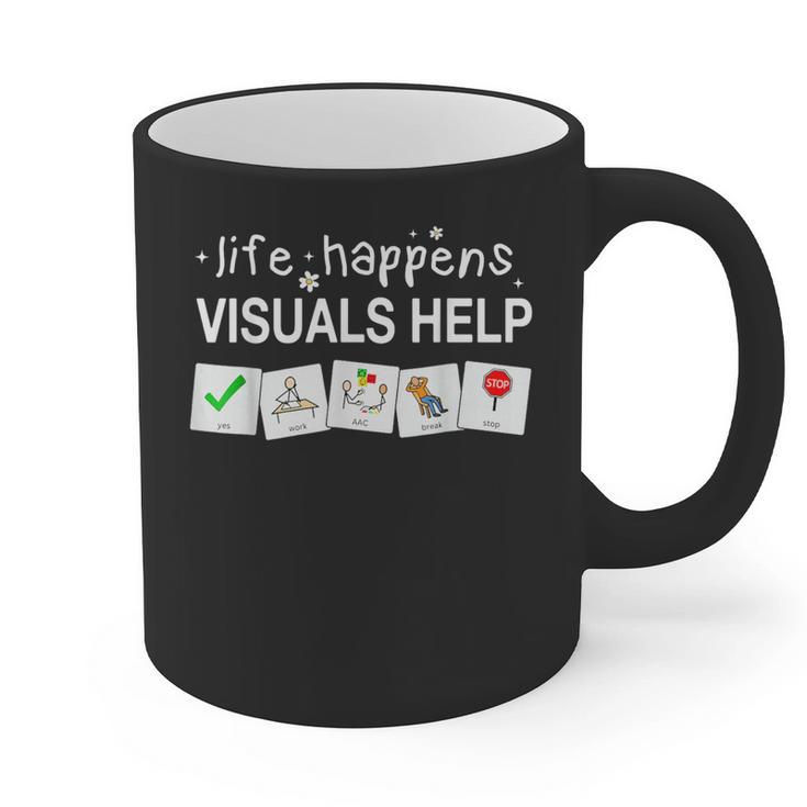 Life Happens Visuals Help Special Education Teacher Aide Graphic Print Coffee Mug
