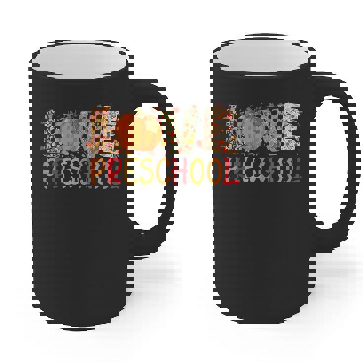 Love Preschool Happy Fall Thanksgiving Women Teacher Graphic Print Coffee Mug