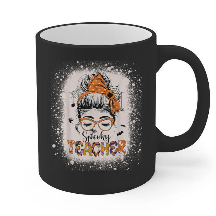 Messy Bun Spooky Teacher Bleached Halloween Teachers Graphic Print Coffee Mug