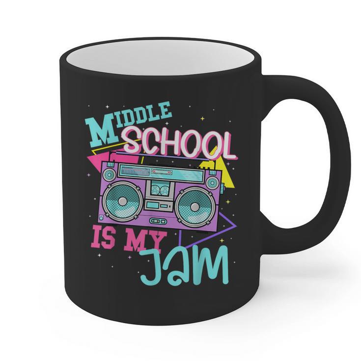 Middle School Is My Jam Cute Teacher Shirt 80's 90's Styl Graphic Print Coffee Mug
