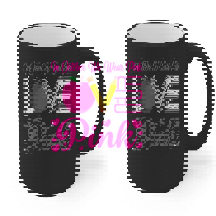 In October We Wear Pink Love Teacher Breast Cancer Awareness Graphic Print Coffee Mug