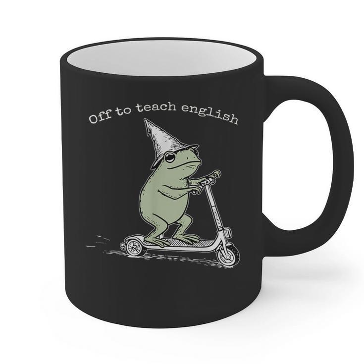 Off To Teach English Scooter Frog ESL Teacher Literature Graphic Print Coffee Mug