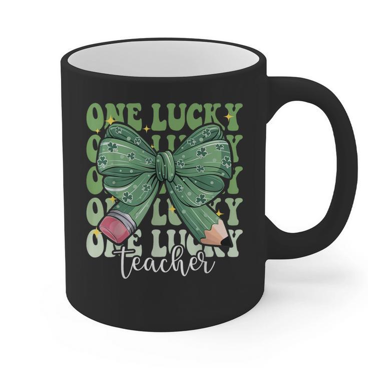 One Lucky Teacher Coquette Bow St Patricks Day Teacher Graphic Print Coffee Mug