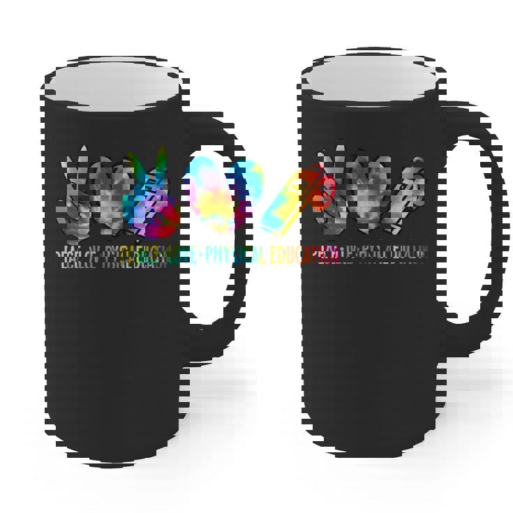 Peace Love Physical Education Tie Dye Sports PE Teacher Graphic Print Coffee Mug