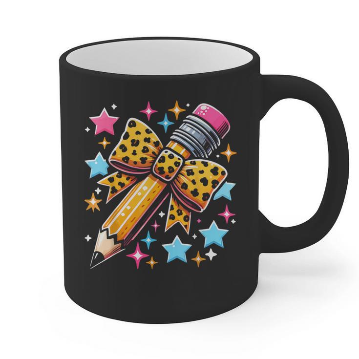 Pencil Leopard Coquette Bow Teacher Life Back To School Graphic Print Coffee Mug