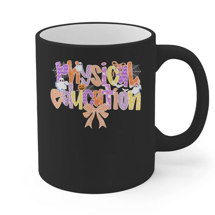 Physical Education Halloween Bow Checkered Teacher Ghost PE Graphic Print Coffee Mug